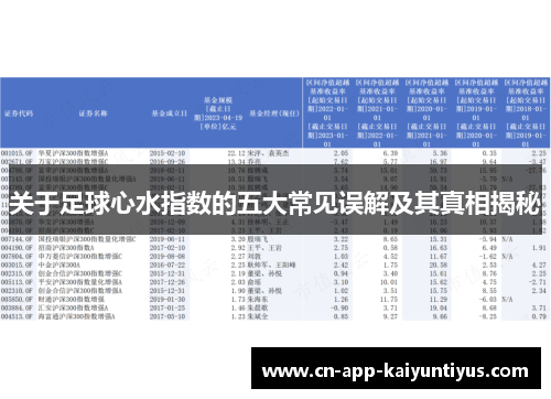关于足球心水指数的五大常见误解及其真相揭秘